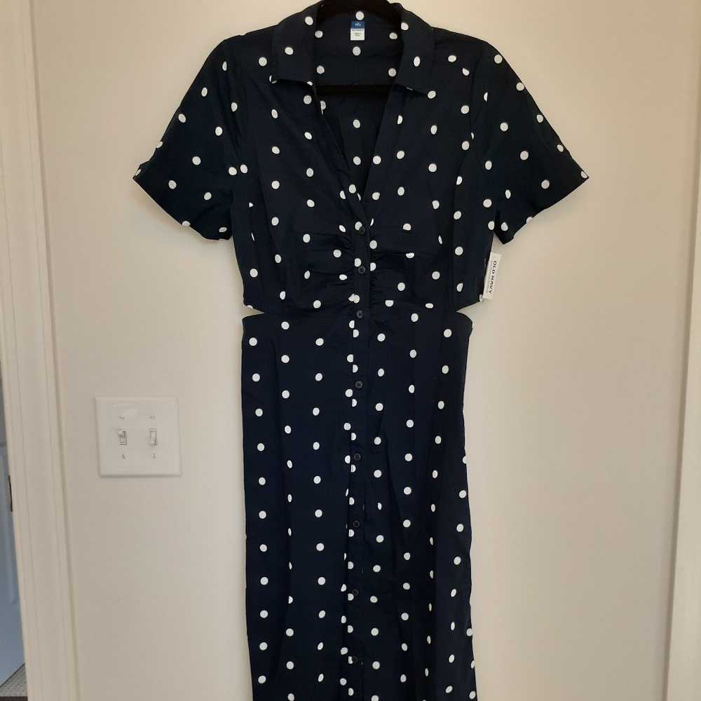 Old Navy Polka Dot Cutout  Waist Shirt Dress with Pockets,  NWT